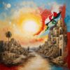 handmade painting Ruins of Resilience: A Portrait of Palestine's Destruction